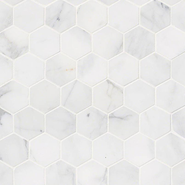 Calacatta Cressa Hex Honed 2 x 2 Marble Mosaic Tile in White by MSI