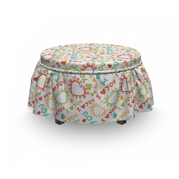 I Love You Childish Scribble 2 Piece Box Cushion Ottoman Slipcover Set By East Urban Home