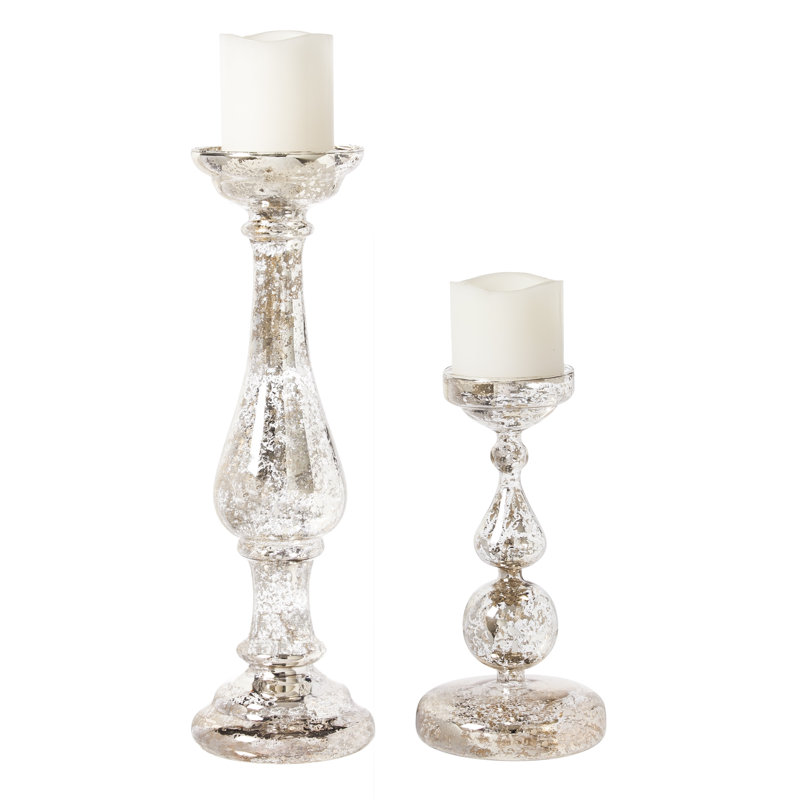 Mercury 2 Piece Glass Candlestick Set & Reviews Joss & Main