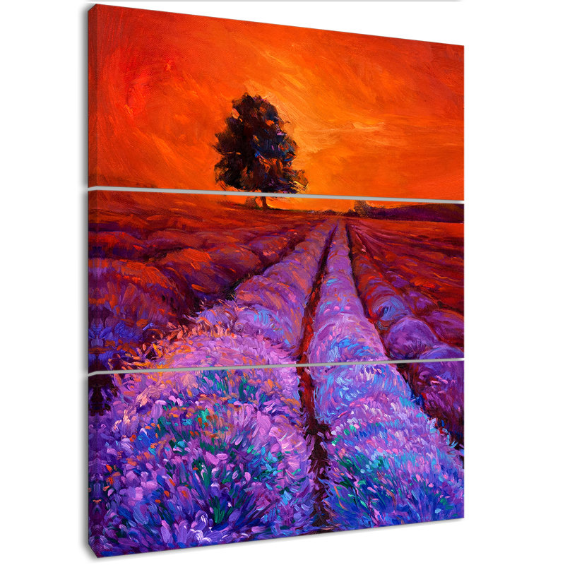 East Urban Home Lavender Field In Golden Sunset Oil Painting