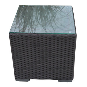 Outdoor Wicker Square End Table with Glass Top by Abba Patio
