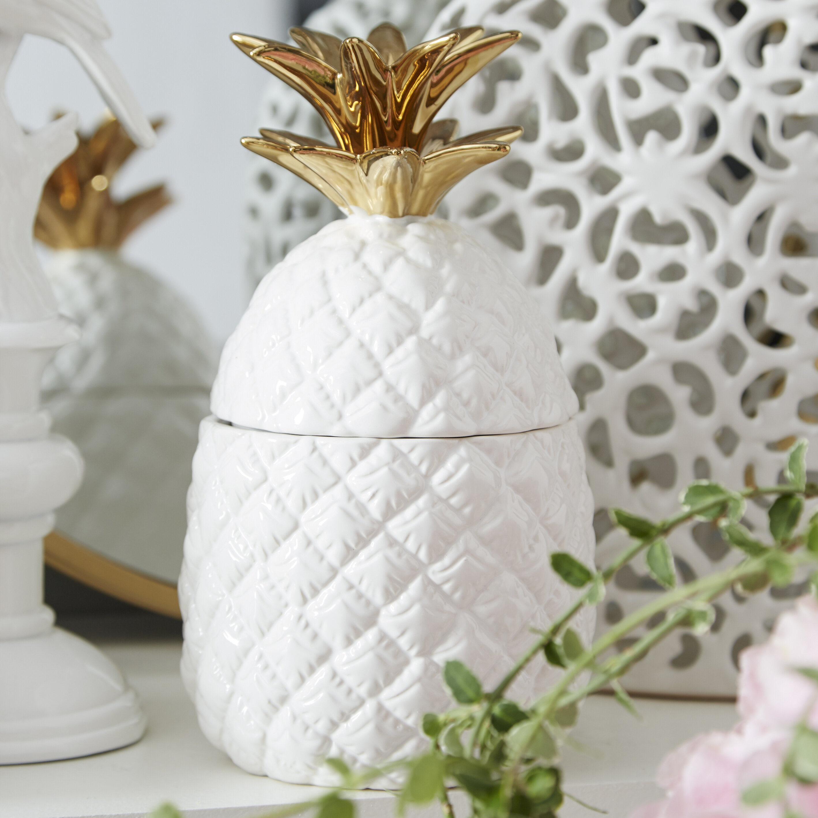 Gremillion White And Gold Ceramic Pineapple Jar Reviews Joss