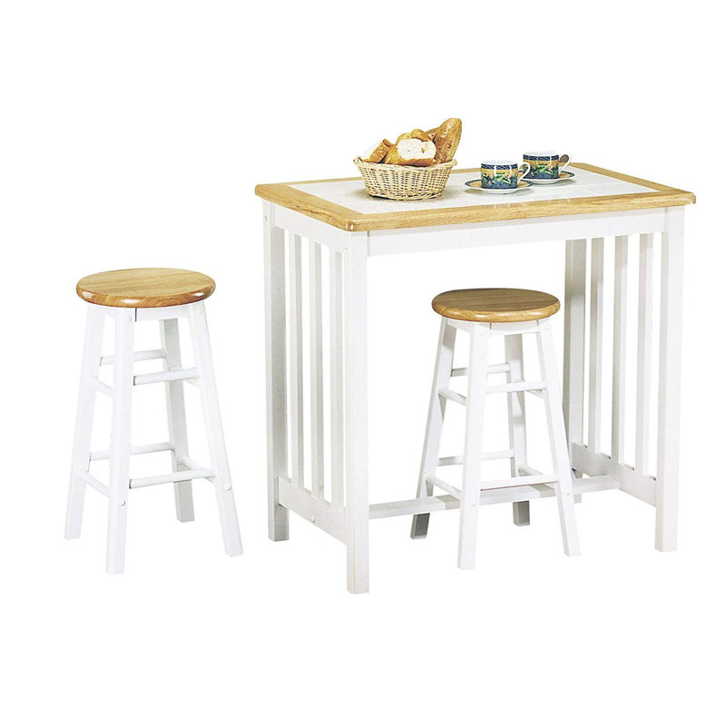 August Grove Aryan Wood Frame Oak Counter Height 3 Piece Pub Table