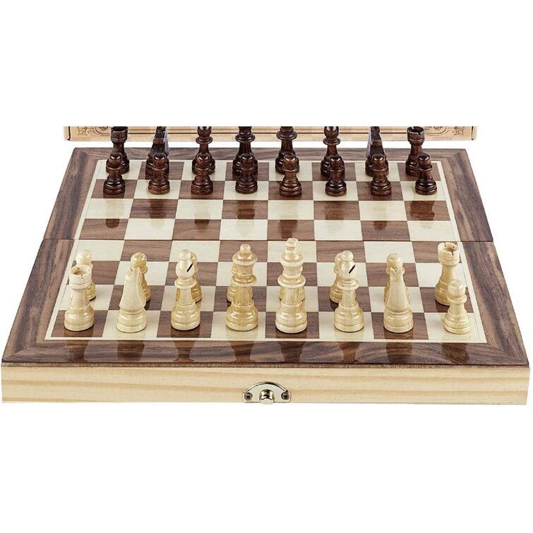 Large Chess Wooden Set Folding Chessboard Magnetic Piece Wood Board Perfect Gift 