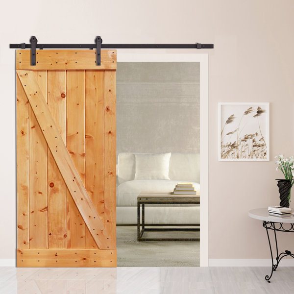 Z-Bar Solid Wood Room Divider Pine Slab Interior Barn Door by Calhome