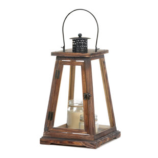 white wood silver metal roofed 16/" tall Candle holder Lantern terrace outdoor