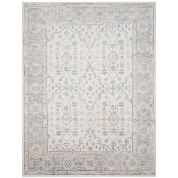 Yassine Hand-Knotted Silk Ivory/Blue Area Rug by One Allium Way