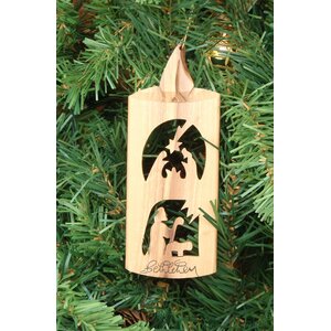 Olive Wood Candle Ornament with 2 Scenes