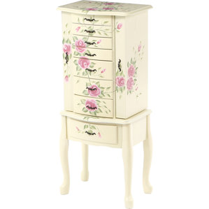 Antonette Floral Jewelry Armoire with Mirror by August Grove