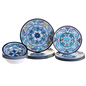 Talavera Heavy Weight Melamine 12 Piece Dinnerware Set, Service for 4