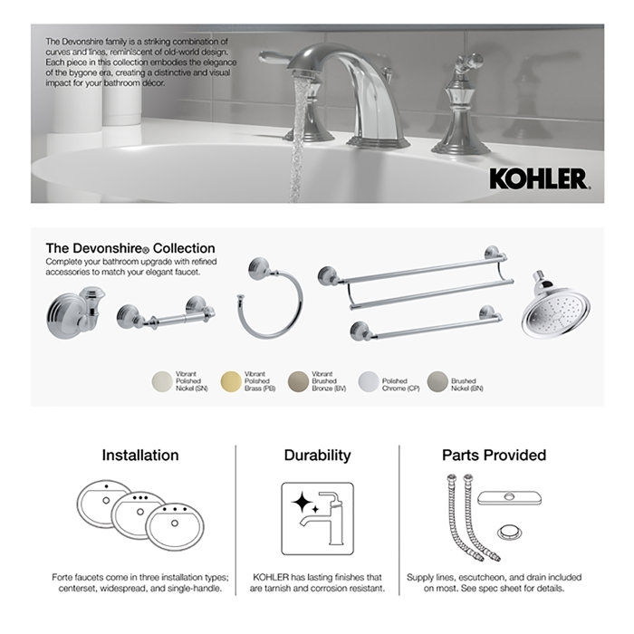 Kohler K-373-CP Devonshire 4-7//16-Inch Non-Diverter Bath Spout Polished Chrome