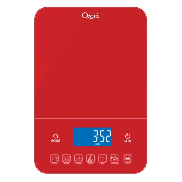 Touch III 22 lbs (10 kg) Digital Kitchen Scale with Calorie Counter, Tempered Glass by Ozeri