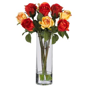 Silk Rose Arrangement with Glass Vase