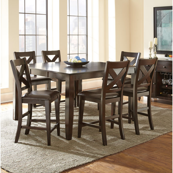 York 7 Piece Counter Height Extendable Solid Wood Dining Set by Alcott Hill Alcott Hill