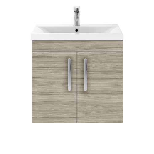 Vasari Vista Driftwood Door Wall Hung Vanity Unit & Mid Edge Basin - 600mm Width