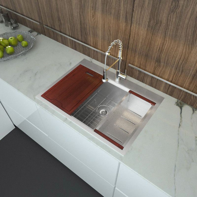 J E Home Kitchen Sink Drop In 30 Inch Topmount 16 Gauge Stainless Steel Single Bowl Ledge Workstation Sink Basin Wayfair