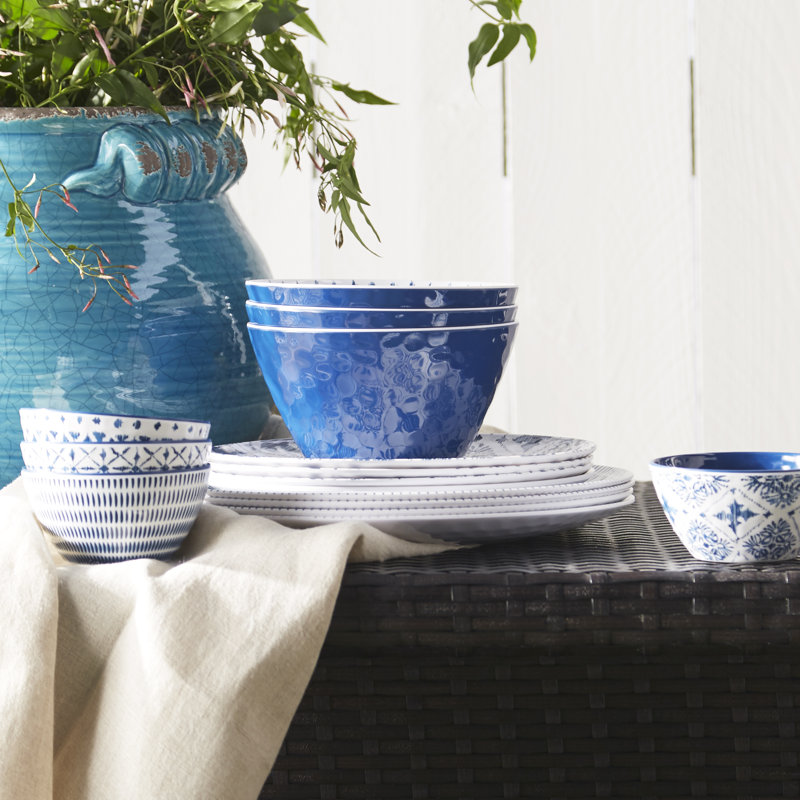 TarHong Indochina Ikat Melamine 16 Piece Dinnerware Set, Service for 4