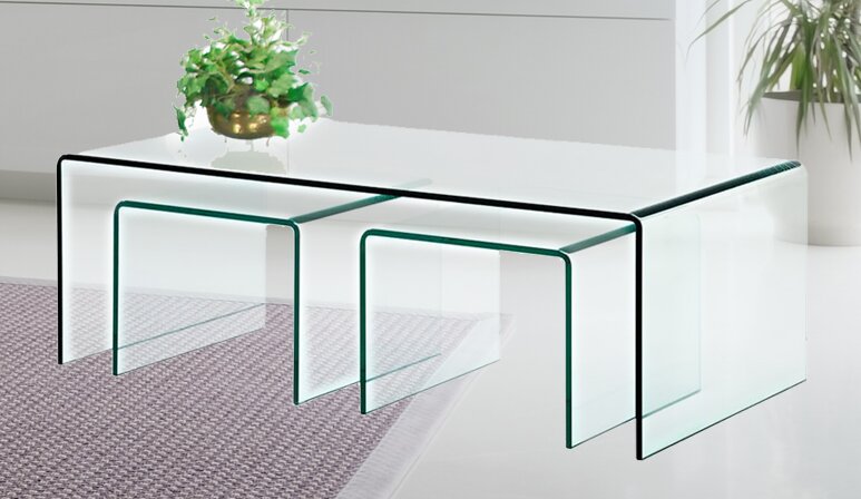 House Of Hampton Clear Bent Glass 3 Piece Nesting Tables Wayfair