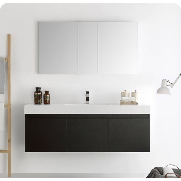 Senza 60 Mezzo Single Wall Mounted Modern Bathroom Vanity Set with Mirror by Fresca