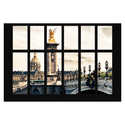 Window on the Pont Alexandre in Paris 3.2m x 480cm Textured Matt Peel & Stick Wall Mural East Urban Home