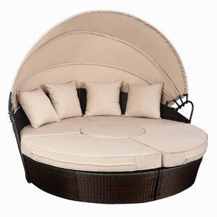 Canopy Patio Furniture Wayfair Bliss Costway Outdoor Mix Brown Rattan Patio Sofa Furniture Round Retractable Canopy Daybed