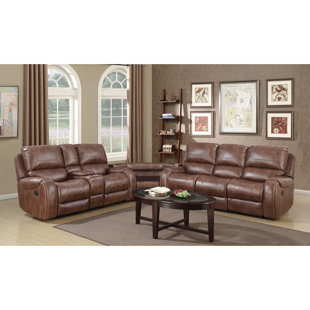Leather Living Room Sets You Ll Love Wayfair Stampley Leather Air Nailhead Manual Reclining Living Room Set With Storage Console And Usb Port Of 2
