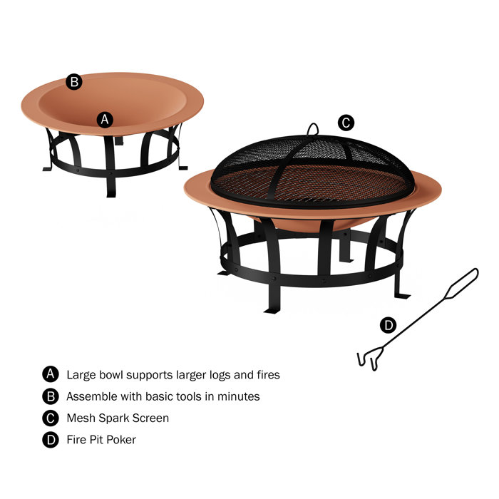 Millwood Pines Janzen Outdoor Deep Steel Wood Burning Fire Pit