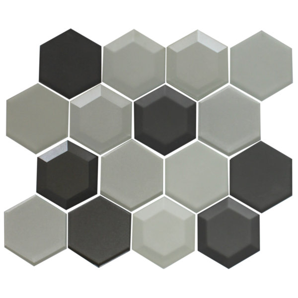 Hexagon Random Sized Glass Mosaic Tile in Silver/Gray by Susan Jablon