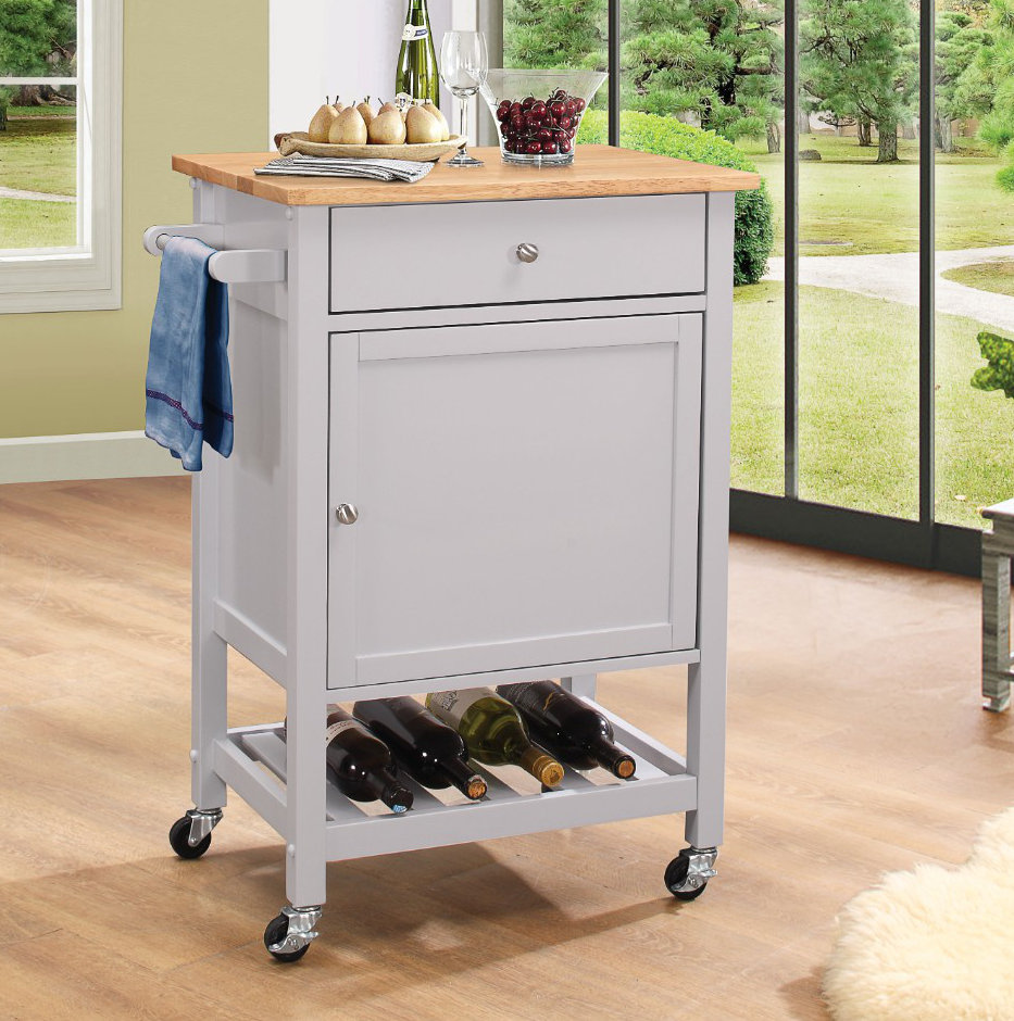 Charlton Home Roder Kitchen Cart With Solid Wood Top Wayfair