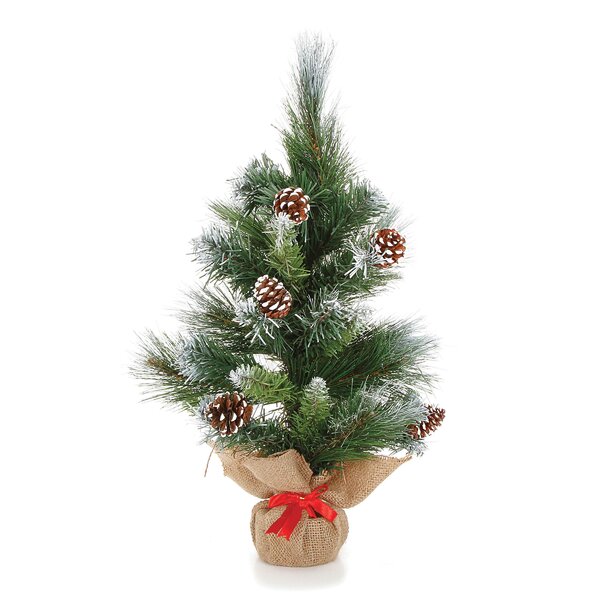Mini 18 Green Pine Trees Artificial Christmas Tree with Snow & Pinecones by The Holiday Aisle