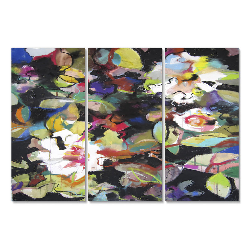 East Urban Home Colorful Hand Painted Flowers On Black Painting