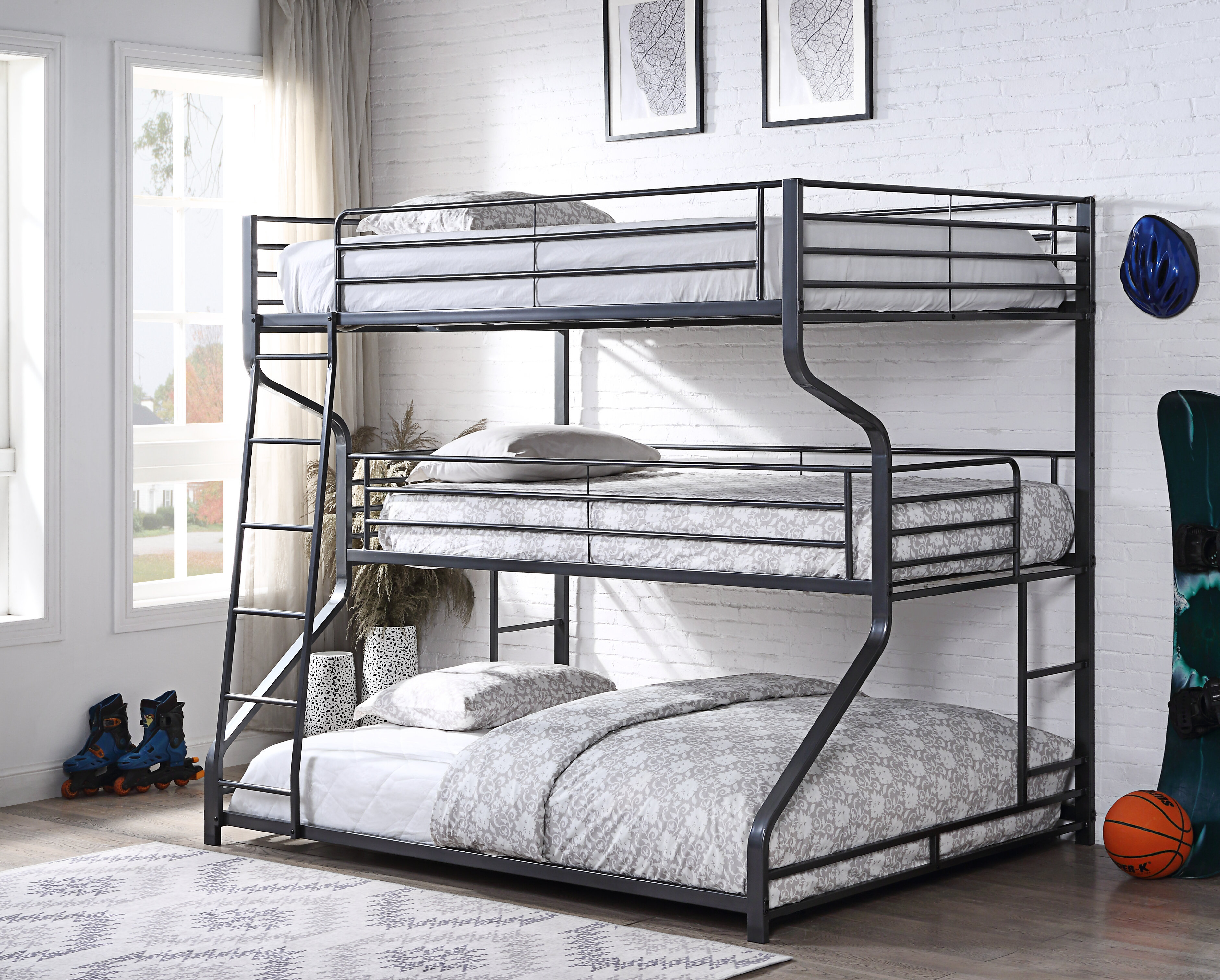 3 bed bunk bed with desk