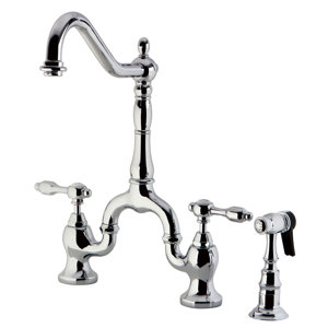 Tudor Double Handle Kitchen Faucet with Brass Sprayer
