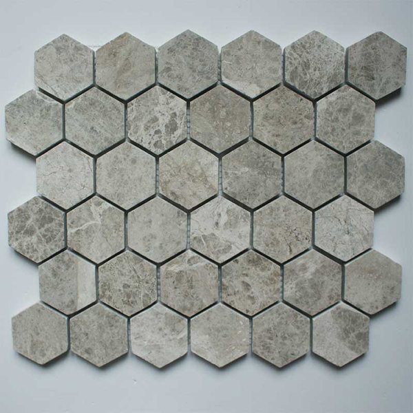 2 x 2 Marble Mosaic Tile in Silver Shadow by Ephesus Stones