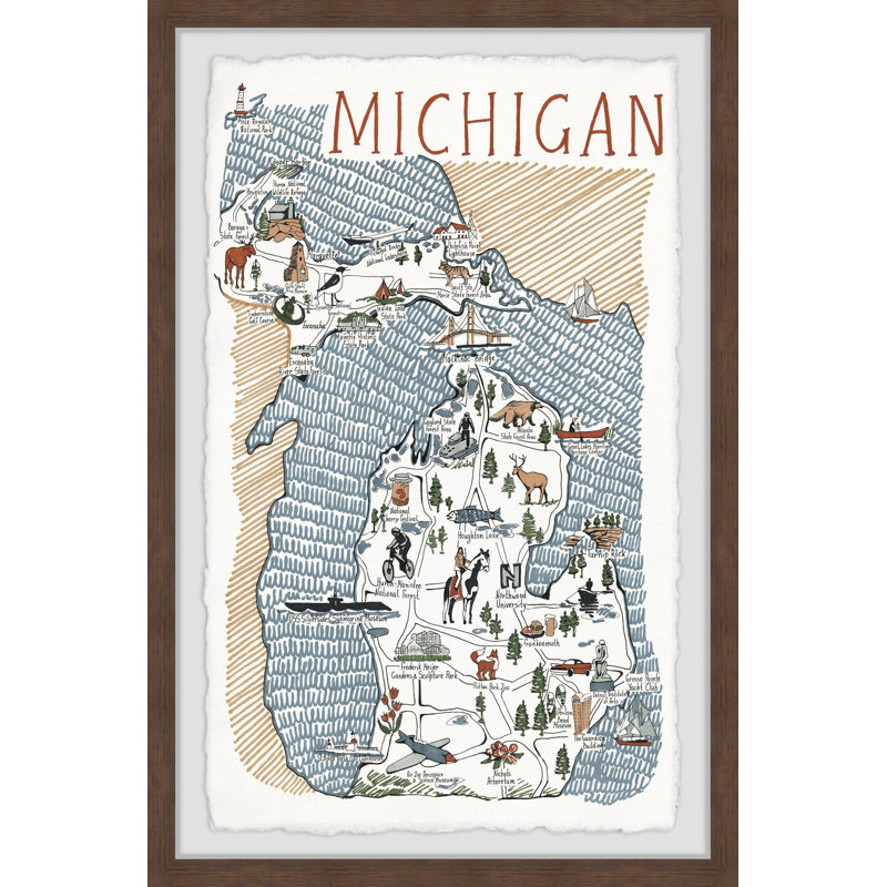 Trinx Michigan Illustrated Map Picture Frame Print On Paper Wayfair