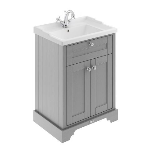 Park Lane Worcester Storm Grey Traditional Floor Standing Vanity Unit & 1 Tap Hole Basin - 600mm