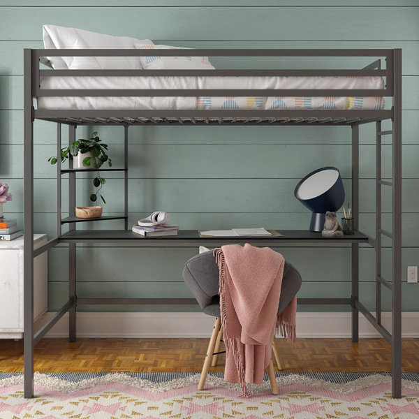 metal loft bed with desk