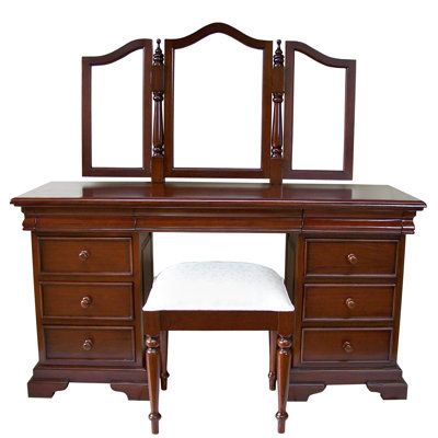 Rosalind Wheeler 9 Drawer Louis Philippe Sleigh Dressing Table Set With Mirror Wayfair Co Uk