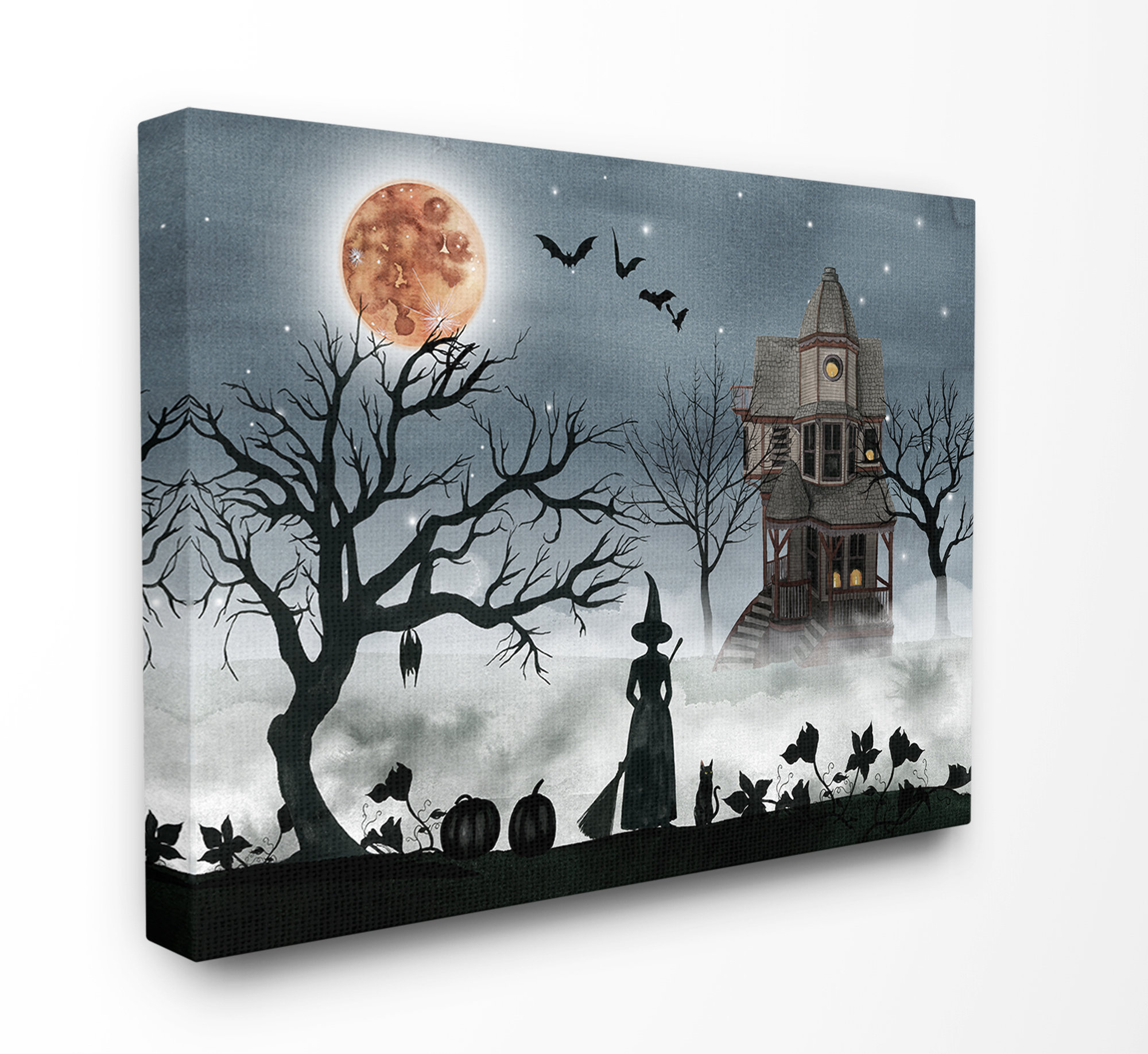 Moon face Stars Trick or Treat Owl Black Cats Night Halloween Wall Art Print