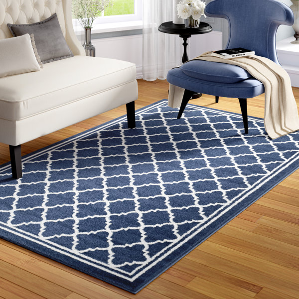 Stodola Geometric Navy/Beige Indoor/Outdoor Woven Area Rug by Willa Arlo Interiors