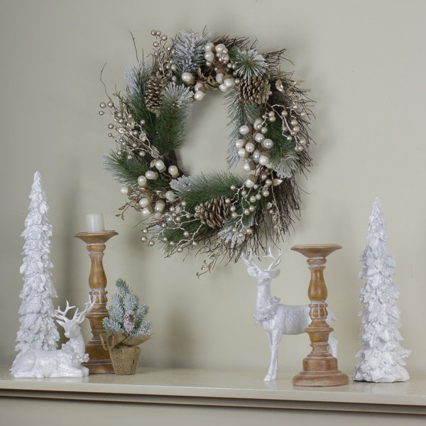 Hanging Holiday Decoration 27 Inch Champagne Gold Glitter Christmas Wreath for Front Door