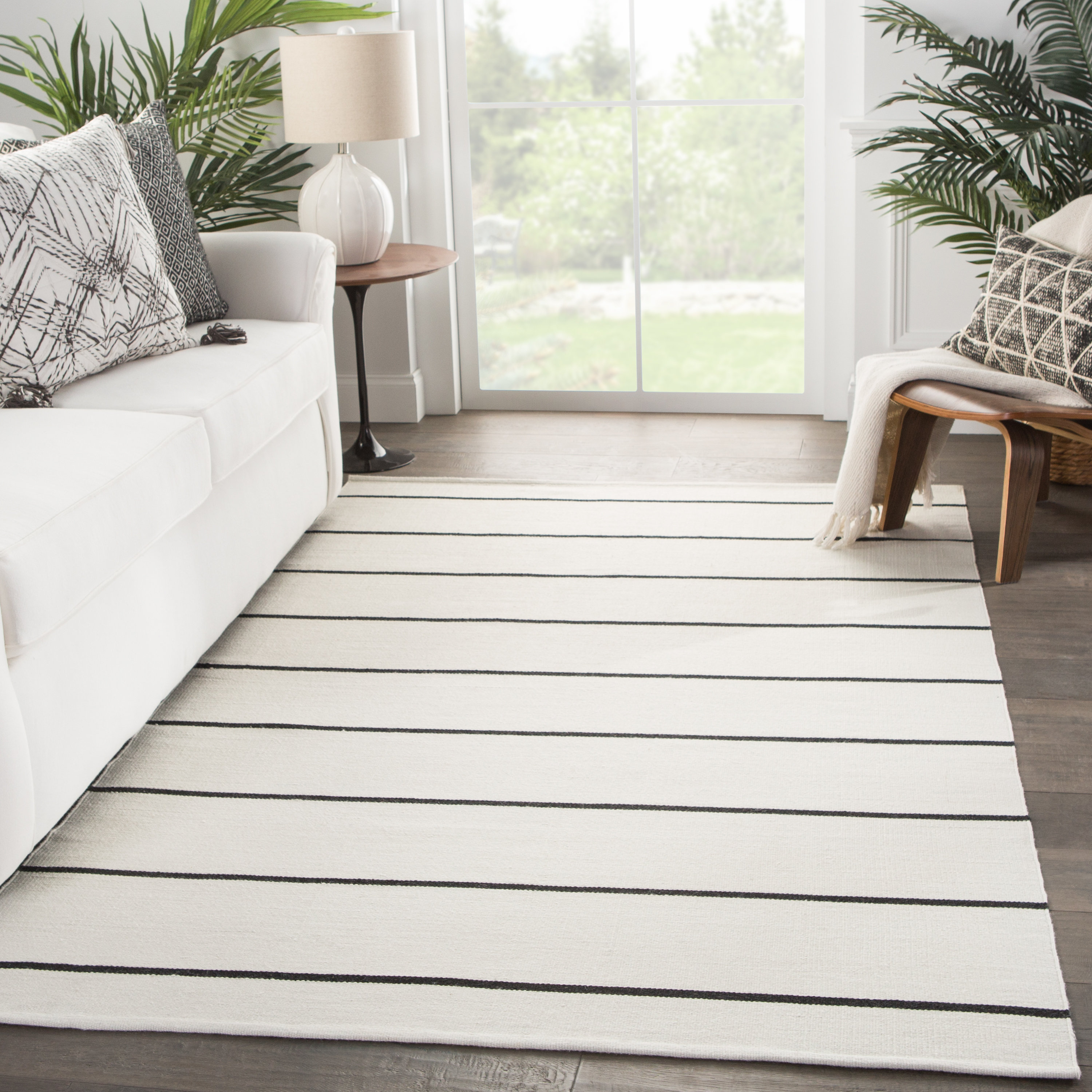 Mcfadden Stripes Handwoven Flatweave Ivory Black Indoor Outdoor Mcfadden Stripes Handwoven Flatweave