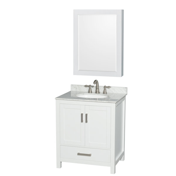 Sheffield 30 Single White Bathroom Vanity Set with Medicine Cabinet by Wyndham Collection