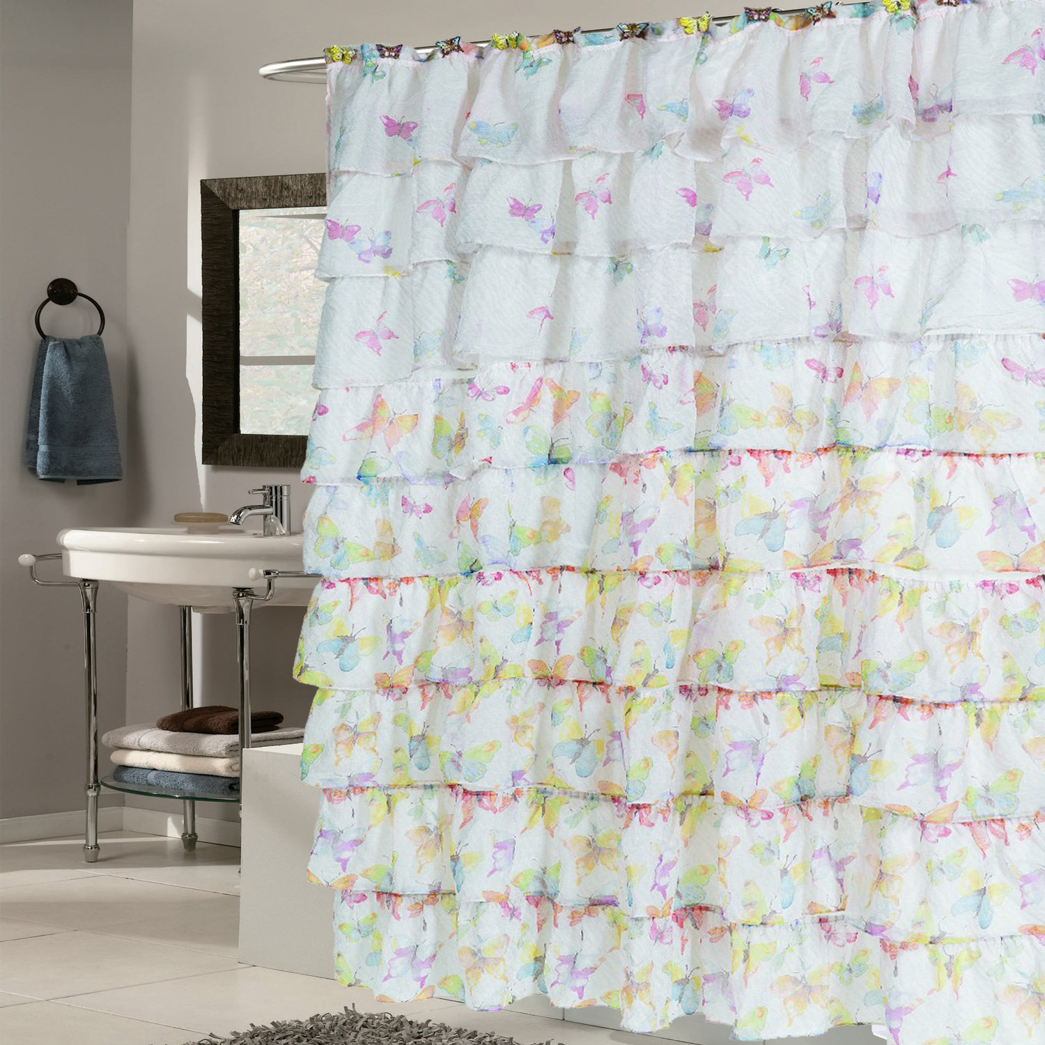 Sweet Home Collection Butterfly Crushed Voile Ruffled Tier Single