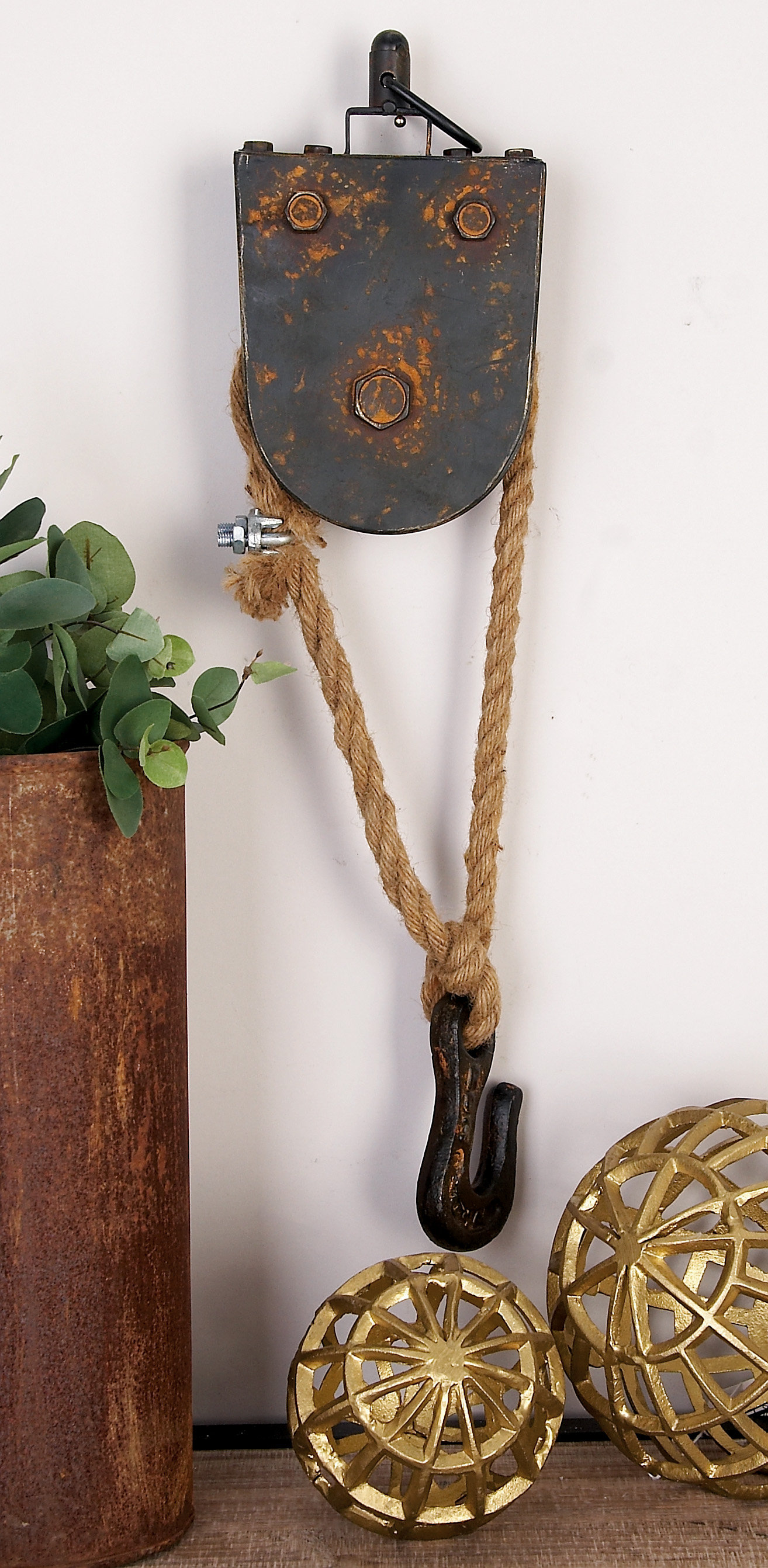 exterior wall decor on Coastal Farmhouse Metal Rope Block Tackle Wall Decor Reviews Wayfair