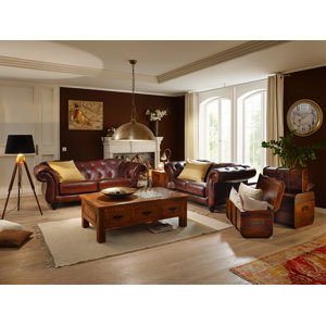 2-tlg. Couchgarnitur Chesterfield aus Echtleder ..