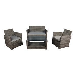 Modern Outdoor Wicker 4 Piece Deep Seating Group with Cushions