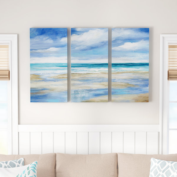 Highland Dunes Washy Coast I 3 Piece Wrapped Canvas Acrylic