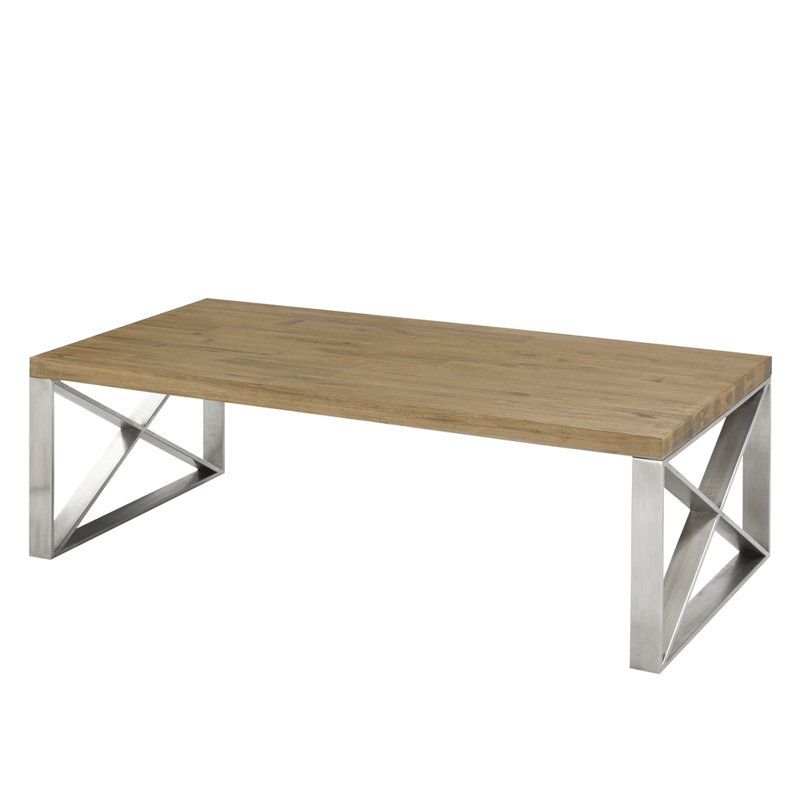 Brayden Studio Rempe Stainless Steel Distressed Wood Coffee Table Brayden Studiorempe Stainless Steel Distressed Wood Coffee Table