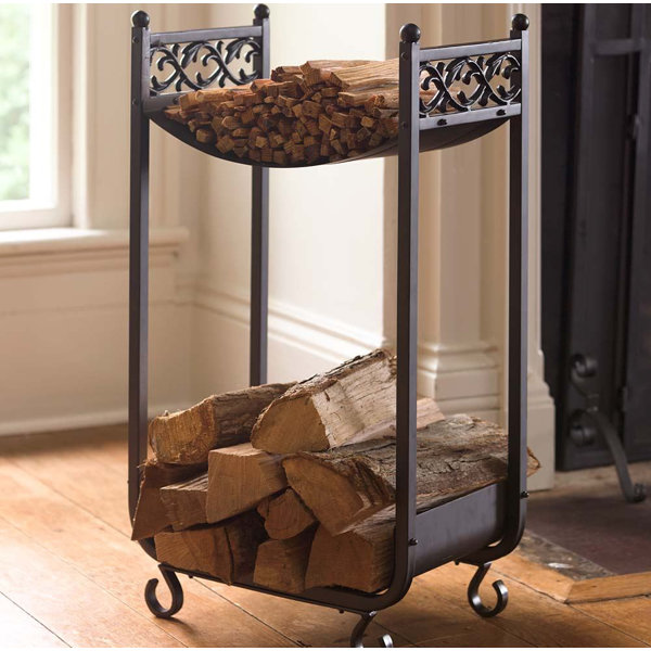 Compact Cast Iron Scrollwork Design Log Rack By Plow & Hearth